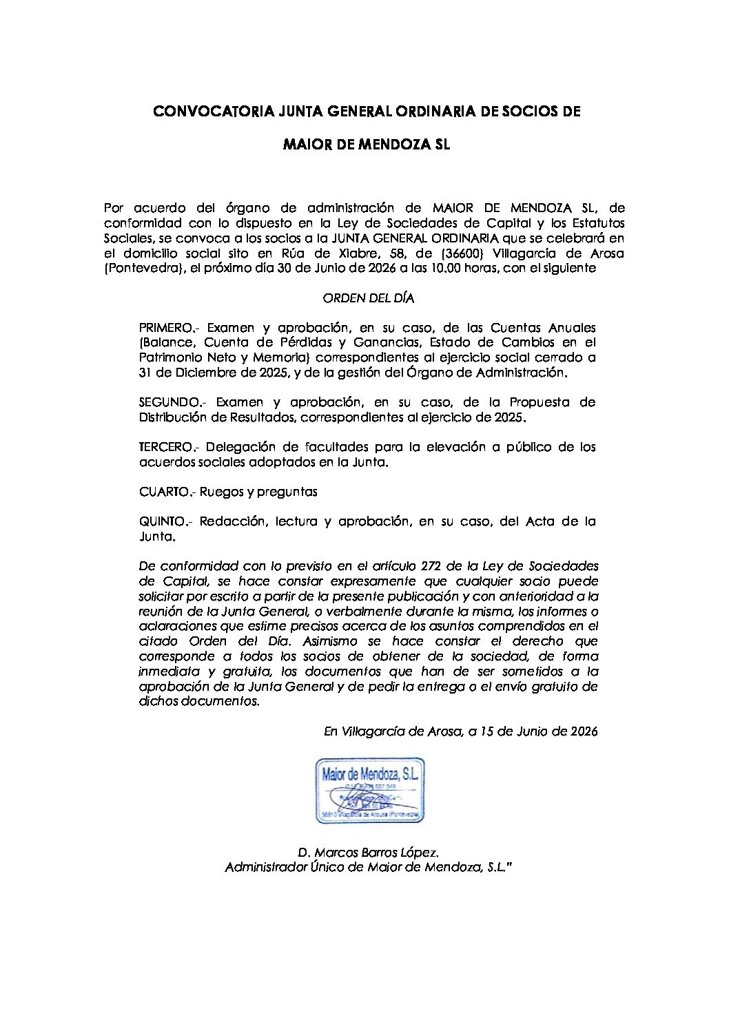 CONVOCATORIA JUNTA